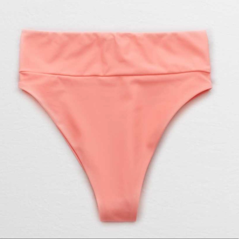 Aerie High Cut Cheeky Bikini Bottom in Haute Coral